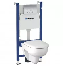 Комплект унитаза Geberit Renova 500.124.TC.R с инсталляцией Duofix с сиденьем Микролифт и клавишей смыва Хром глянцевый