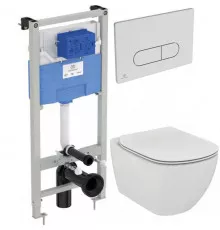 Комплект унитаза с инсталляцией Ideal Standard Tesi P3868V1 с сиденьем Микролифт и клавишей смыва Хром
