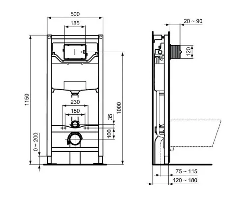 Заказать Комплект унитаза с инсталляцией Ideal Standard Tesi Aqua Blade TT00002/115A6 с сиденьем Микролифт и Черной матовой клавишей смыва в магазине сантехники Santeh-Crystal.ru