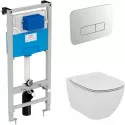 Комплект унитаза с инсталляцией Ideal Standard Tesi Aqua Blade TT00002/123AA с сиденьем Микролифт и клавишей смыва Хром