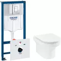 Комплект унитаза Jacob Delafon Elite EDX114RU-00 с инсталляцией Grohe Rapid SL 38775001 с сиденьем Микролифт и клавишей смыва Хром