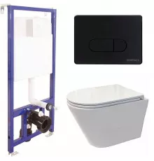 Комплект унитаза Koller Pool Orion OR-0515-RW с инсталляцией Berges Wasserhaus Novum D5 040235 с сиденьем Микролифт и Черной матовой клавишей смыва