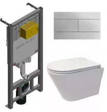 Комплект унитаза Koller Pool Orion OR-0515-RW с сиденьем Микролифт и инсталляцией Jacob Delafon E29025-NF+E4316-CP с клавишей смыва Хром