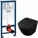 Комплект унитаза Owl 1975 Vind Cirkel-H OWLT190305 с инсталляцией Grohe Rapid SL 38721001 с сиденьем Микролифт и клавишей смыва Хром