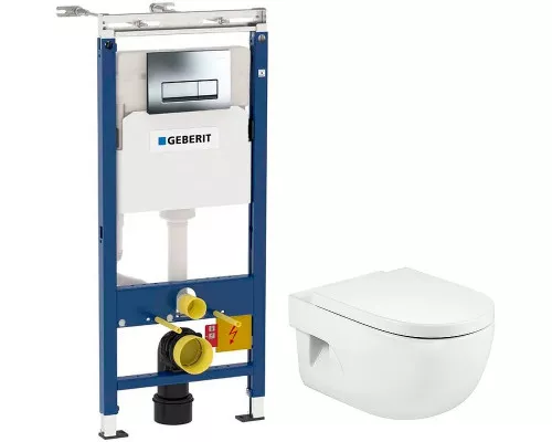 Купить Комплект унитаза Roca Meridian N 346247000+8012A200B с инсталляцией Geberit Duofix Plattenbau Delta UP100 458.125.21.1 с сиденьем Микролифт и клавишей смыва Хром в магазине сантехники Santeh-Crystal.ru