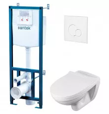 Комплект унитаза с инсталляцией Santek Бореаль Пэк 1WH302464 с сиденьем Микролифт и Белой клавишей смыва
