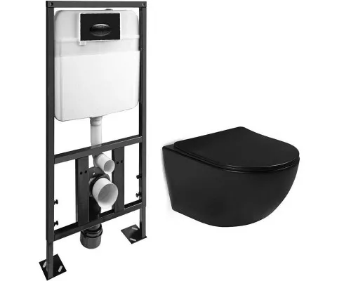 Заказать Комплект унитаза с инсталляцией SantiLine SL-5018MB+SL-03 с сиденьем Микролифт и Черной матовой клавишей смыва в магазине сантехники Santeh-Crystal.ru
