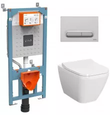 Комплект унитаза с инсталляцией Vitra Integra Square 9856B003-7206 с сиденьем Микролифт и клавишей смыва Хром матовый