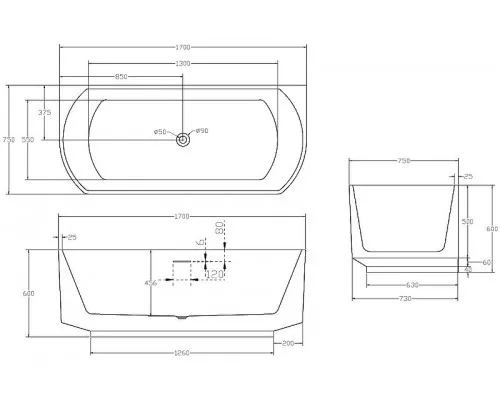 Приобрести Акриловая ванна Abber 170х75 AB9488-1.7 без гидромассажа в магазине сантехники Santeh-Crystal.ru
