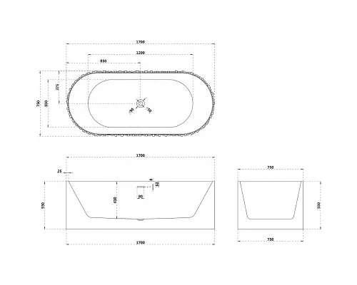Ванна из искусственного камня Abber Stein 170x75 AS9653 без гидромассажа