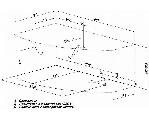 Заказать Акриловая ванна Aquanet Sofia 170x90 L 205391 без гидромассажа в магазине сантехники Santeh-Crystal.ru