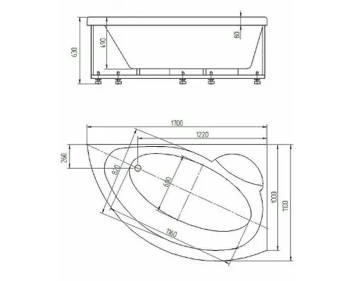 Купить Акриловая ванна Aquatek Аякс 2 170x100 R AYK170-0000089 без гидромассажа с фронтальной панелью с каркасом (вклеенный) со слив-переливом в магазине сантехники Santeh-Crystal.ru