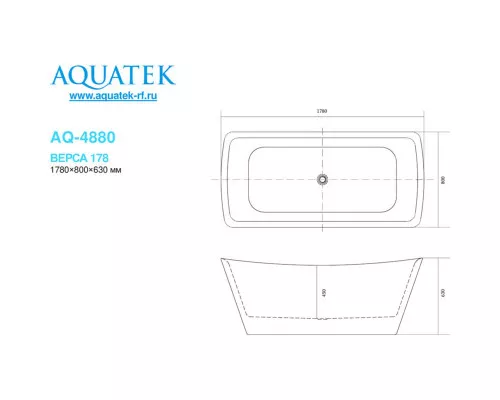 Купить Акриловая ванна Aquatek Верса 178x80 AQ-4880 без гидромассажа в магазине сантехники Santeh-Crystal.ru