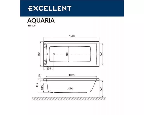 Купить Акриловая ванна Excellent Aquaria 150x70 WAEX.AQU15.SOFT.GL с гидромассажем в магазине сантехники Santeh-Crystal.ru