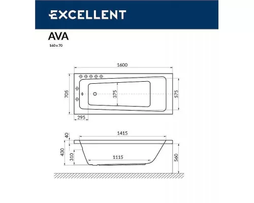 Приобрести Акриловая ванна Excellent Ava 160x70 WAEX.AVA16.SOFT.GL с гидромассажем в магазине сантехники Santeh-Crystal.ru