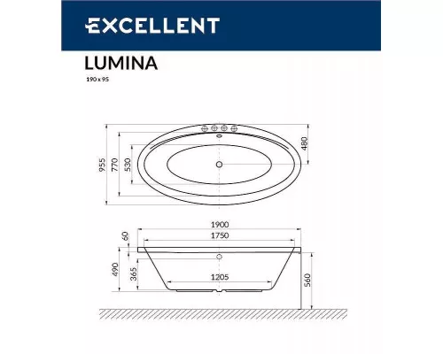 Заказать Акриловая ванна Excellent Lumina 190x95 WAEX.LUM19.LINE.GL с гидромассажем в магазине сантехники Santeh-Crystal.ru