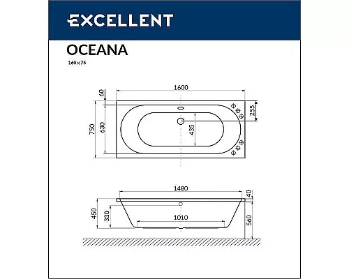 Заказать Акриловая ванна Excellent Oceana Slim 160x75 WAEX.OCE16S.SMART.CR с гидромассажем в магазине сантехники Santeh-Crystal.ru