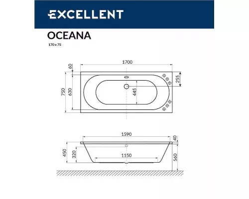 Приобрести Акриловая ванна Excellent Oceana Slim 170x75 WAEX.OCE17S.ULTRA.CR с гидромассажем в магазине сантехники Santeh-Crystal.ru