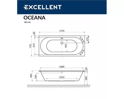 Купить Акриловая ванна Excellent Oceana Slim 180x80 WAEX.OCE18S.SMART.CR с гидромассажем в магазине сантехники Santeh-Crystal.ru