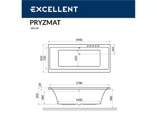 Заказать Акриловая ванна Excellent Pryzmat 190x90 WAEX.PRY19.SOFT.CR с гидромассажем в магазине сантехники Santeh-Crystal.ru