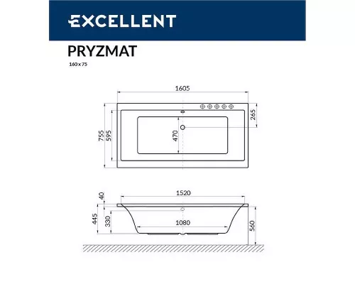 Заказать Акриловая ванна Excellent Pryzmat 160x75 WAEX.PRY16.LINE.BR с гидромассажем в магазине сантехники Santeh-Crystal.ru