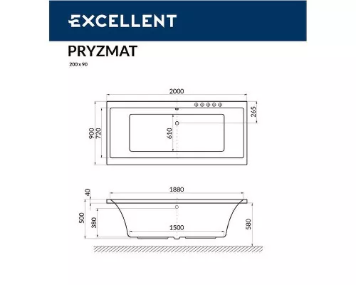 Приобрести Акриловая ванна Excellent Pryzmat 200x90 WAEX.PRY20.SMART.BR с гидромассажем в магазине сантехники Santeh-Crystal.ru
