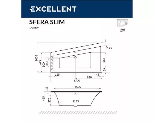 Приобрести Акриловая ванна Excellent Sfera Slim 170x100 L WAEX.SFL17S.LINE.GL с гидромассажем в магазине сантехники Santeh-Crystal.ru
