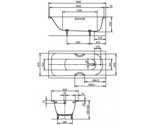 Заказать Стальная ванна Kaldewei Saniform Plus Star 337 180х80 133700013001 с покрытием Easy-clean с отверстиями под ручки в магазине сантехники Santeh-Crystal.ru