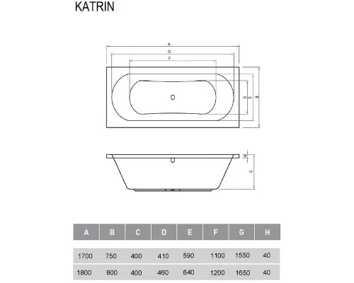 Приобрести Акриловая ванна Relisan Katrin 180x80 Гл000026033 без гидромассажа в магазине сантехники Santeh-Crystal.ru