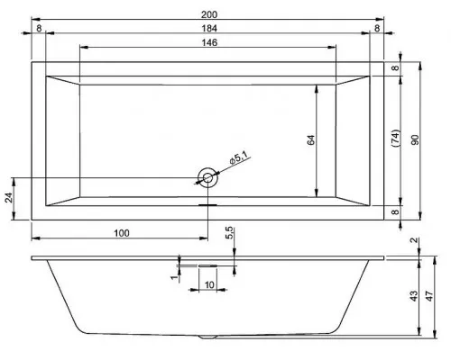 Приобрести Акриловая ванна Riho Rething Cubic 200х90 B110001005 (BR1200500000000) без гидромассажа в магазине сантехники Santeh-Crystal.ru