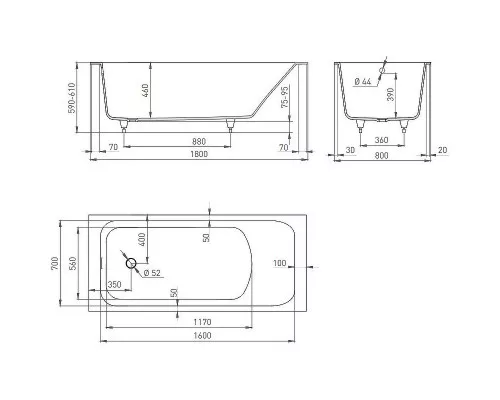 Заказать Ванна из литьевого мрамора 180x80 см Salini S-Stone Orlanda 102022M в магазине сантехники Santeh-Crystal.ru