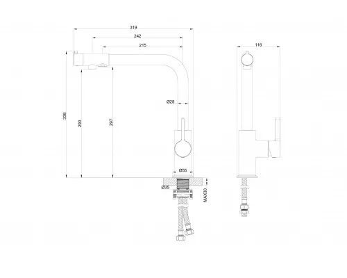 Заказать Смеситель для кухни c подключением фильтра WONZON & WOGHAND, Черный матовый (WW-88458008-MB) в магазине сантехники Santeh-Crystal.ru