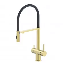 Смеситель для кухни с гибким изливом и подключением фильтра WONZON & WOGHAND, Брашированное золото (WW-88458009-BG)
