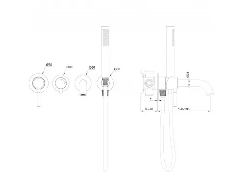 Смеситель для ванны встраиваемый WONZON & WOGHAND TOR, Розовое золото (WW-88889073-RG)