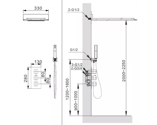 Встраиваемая душевая система с термостатом AltroBagno Cascata 040101 Cr
