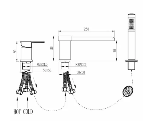 Смеситель на борт ванны Groсenberg GB6008-2 Хром