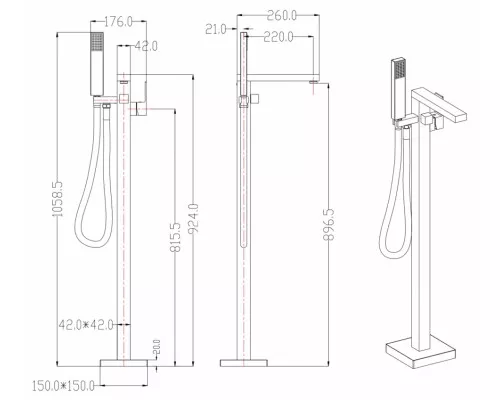 Смеситель напольный Groсenberg GB800 Никель