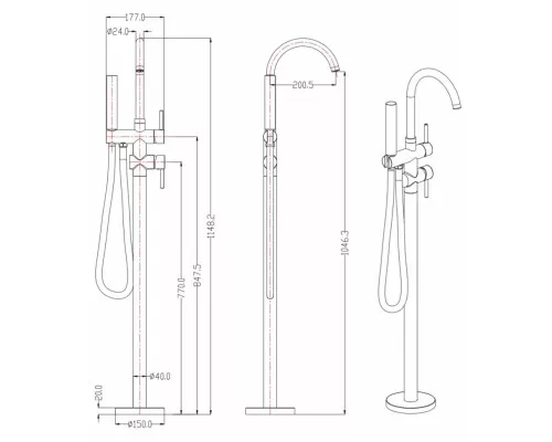 Смеситель напольный Groсenberg GB900 Никель