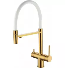 Смеситель для кухни Grocenberg GB4099 с гибким изливом золотой брашированный