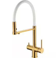Смеситель для кухни Grocenberg GB4095 с гибким изливом золотой брашированный