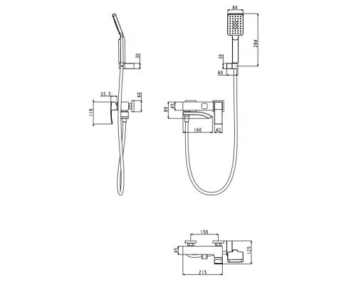 Смеситель для ванны  Grocenberg GB8007BG Графит