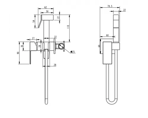 Смеситель встраиваемый с гигиеническим душем  Grocenberg GB002MG Матовое золото