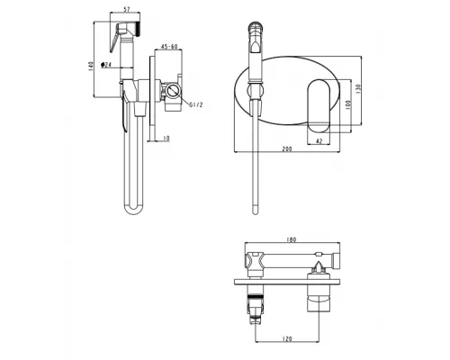 Смеситель встраиваемый с гигиеническим душем Grocenberg GB003 Хром