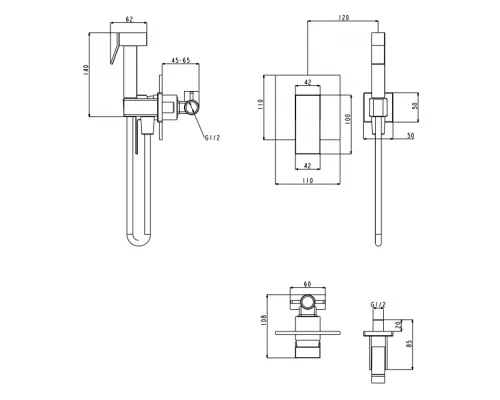 Смеситель встраиваемый с гигиеническим душем Grocenberg GB1001 Хром