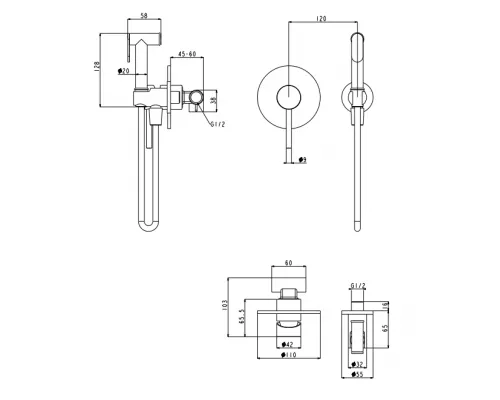 Смеситель встраиваемый с гигиеническим душем Grocenberg GB1003 Хром