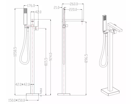 Смеситель для ванны Напольный Grocenberg GB800BG Графит