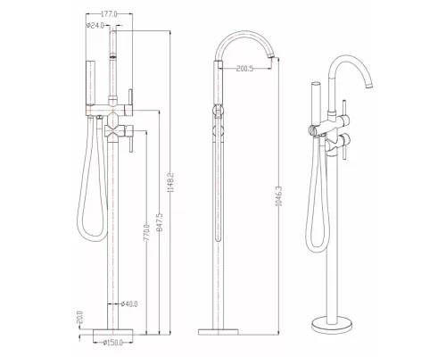 Смеситель напольный Groсenberg GB900GL золотой брашированный