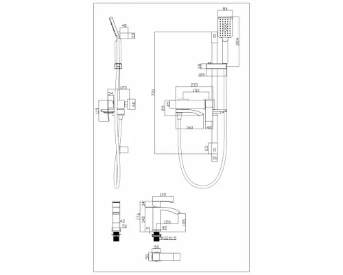 Набор для ванны 3 в 1 Grocenberg GB1007 Белый хром