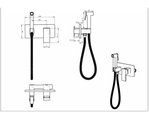 Смеситель встраиваемый с гигиеническим душем Grocenberg GB004 Хром