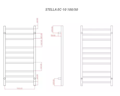 Полотенцесушитель электрический с/т Comfysan Стелла (Stella) EC-10 100/50, никель, гальваника